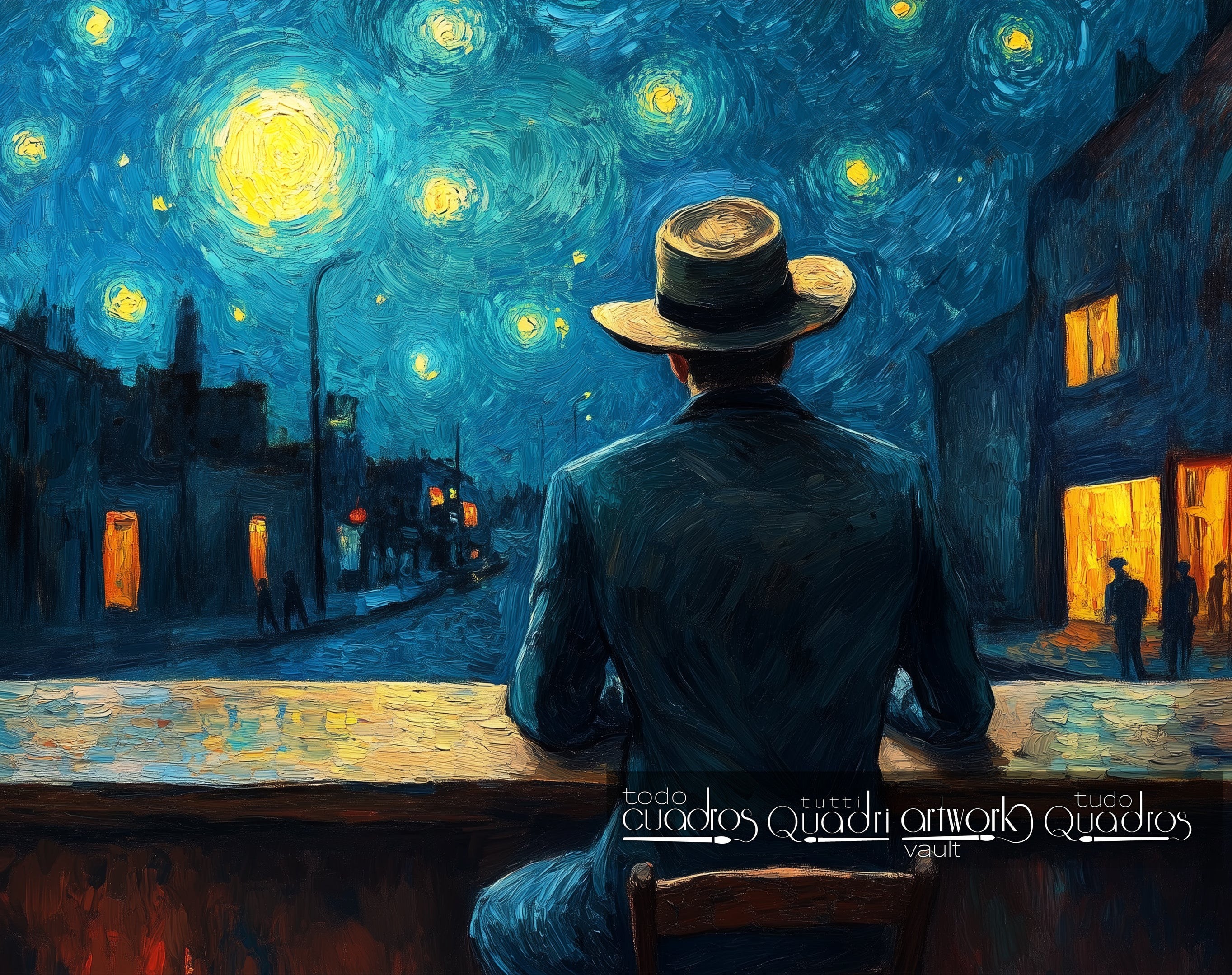 Los noctámbulos, estilo Van Gogh